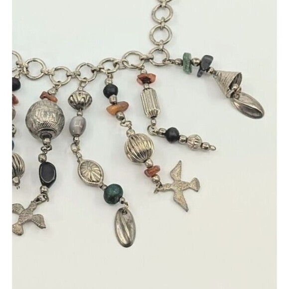 Vintage Cha Cha Necklace Silver Tone Dangle Bib Statement Gypsy Boho Chic - Picture 9 of 9